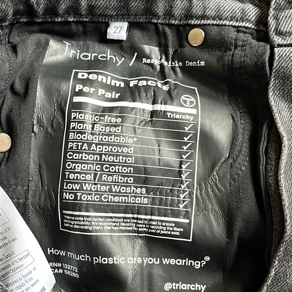 Triarchy Baggy Denim Jeans sz 27  Button Fly Charcoal Wash Hip Hop High Rise New - Picture 12 of 14